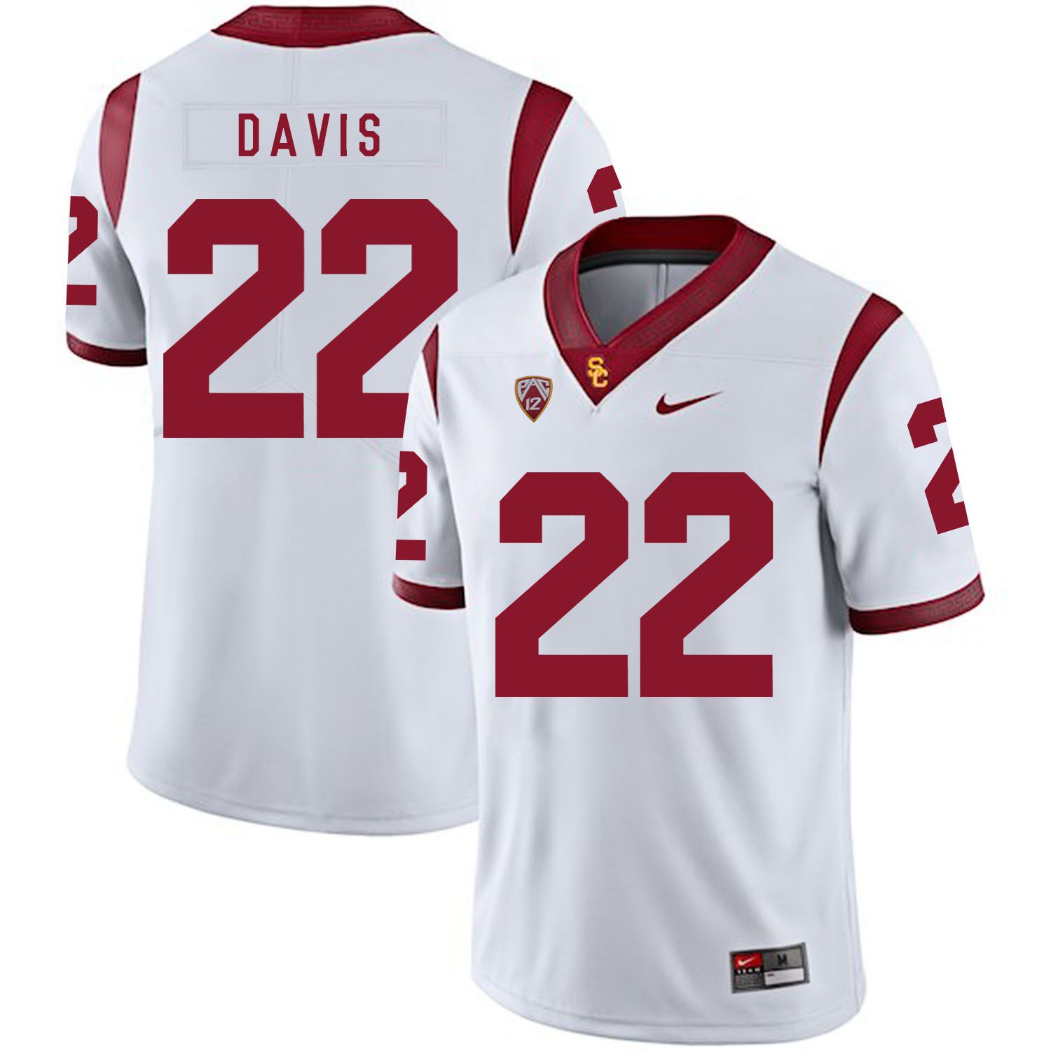 Men USC Trojans #22 Davis White Customized NCAA Jerseys